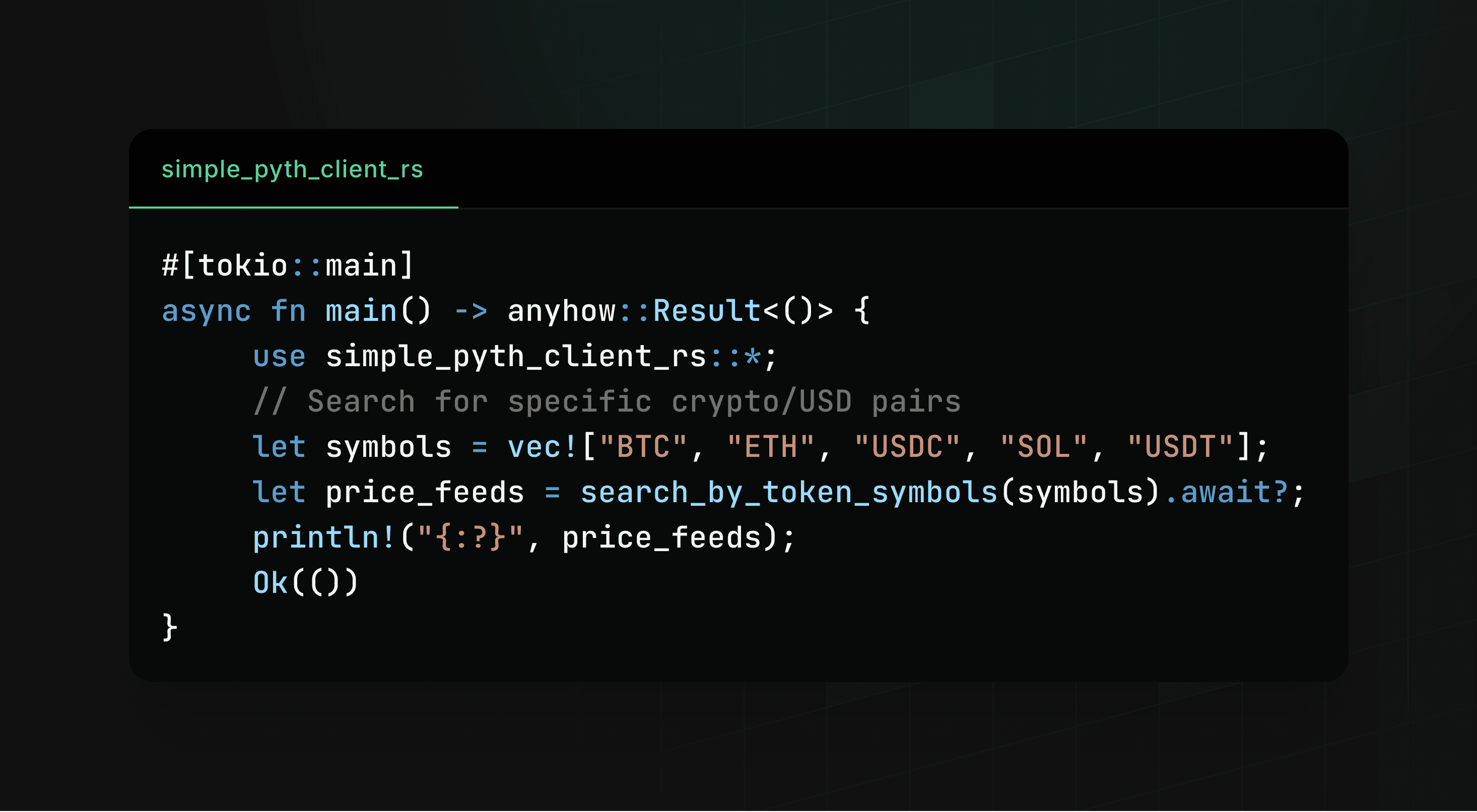 Screenshot of Simple pyth client example usage